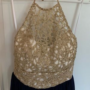Sexy gold &navy halter prom/cocktail dress. Sz 5